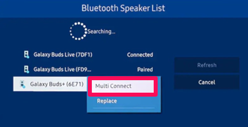 Choose Multi Connect to connect second Bluetooth headphones to Samsung TV