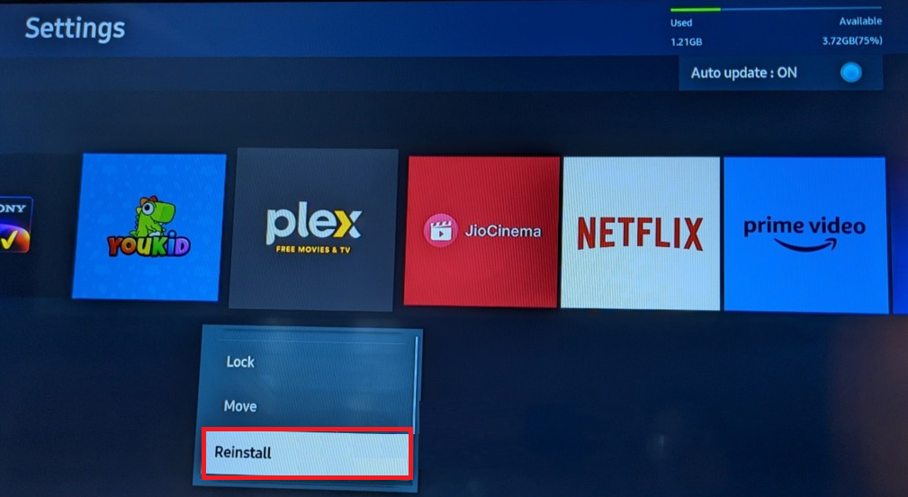 Click the Reinstall button to clear the cache on your Samsung TV