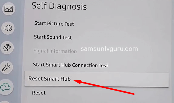 Click on Reset Smart hub to resolve Hulu not working issue on samsung TV
