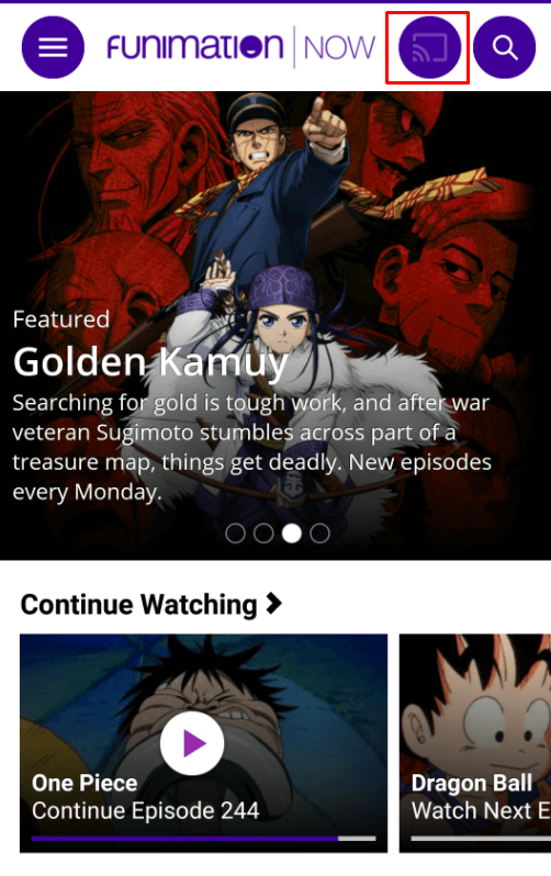 Click on the cast icon to cast Funimation 