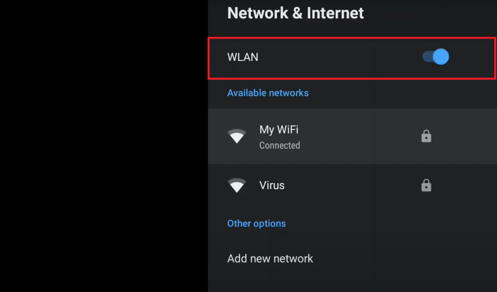 Click on the WLAN option