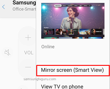 Choose the Mirror Screen (Smart View) option on your TV 
