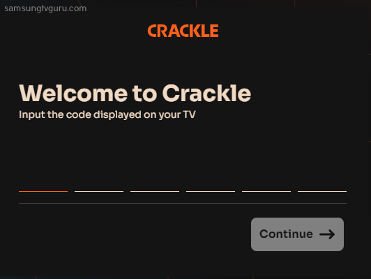 Enter code to activate Crackle on Samsung TV