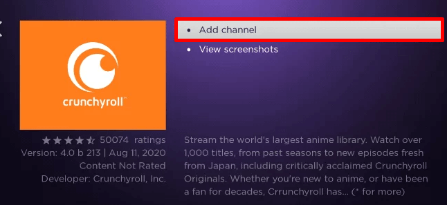 Tap on Add Channel option and get Crunchyroll on Philips Roku TV