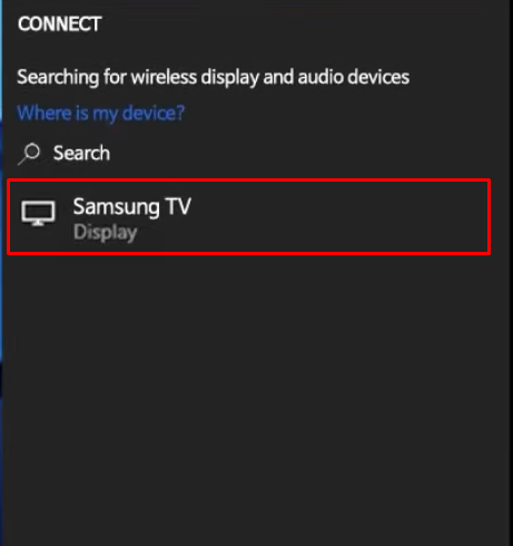 Select your Samsung TV from the available devices