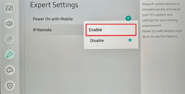 Enable IP Remote to fix Airplay not working issue on Samsung TV