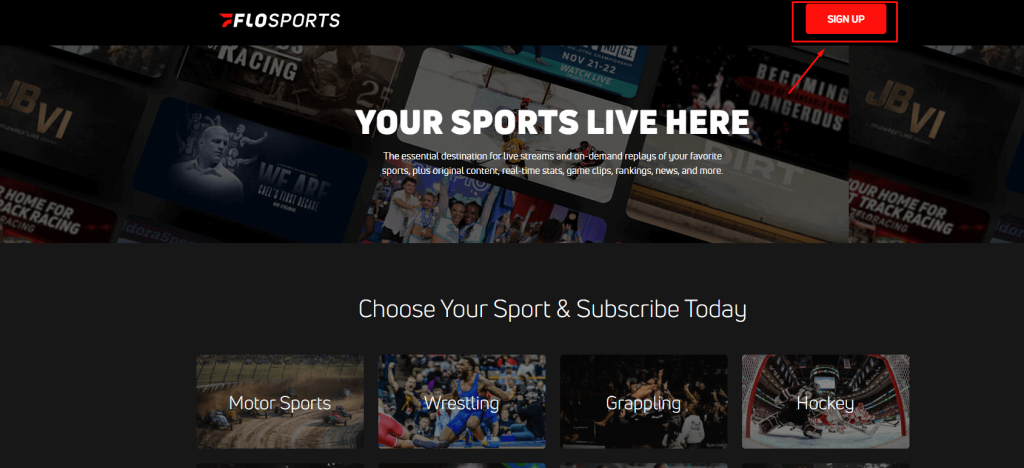 FloSports Free Trial - Select Sign Up button