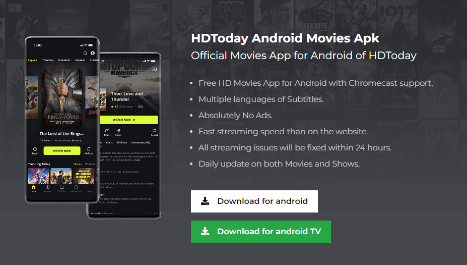 Get the HDToday APK file from the website
