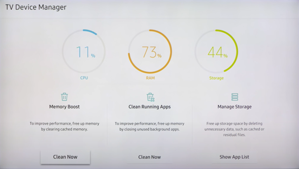 Clean memory options to Clear Cache Samsung TV