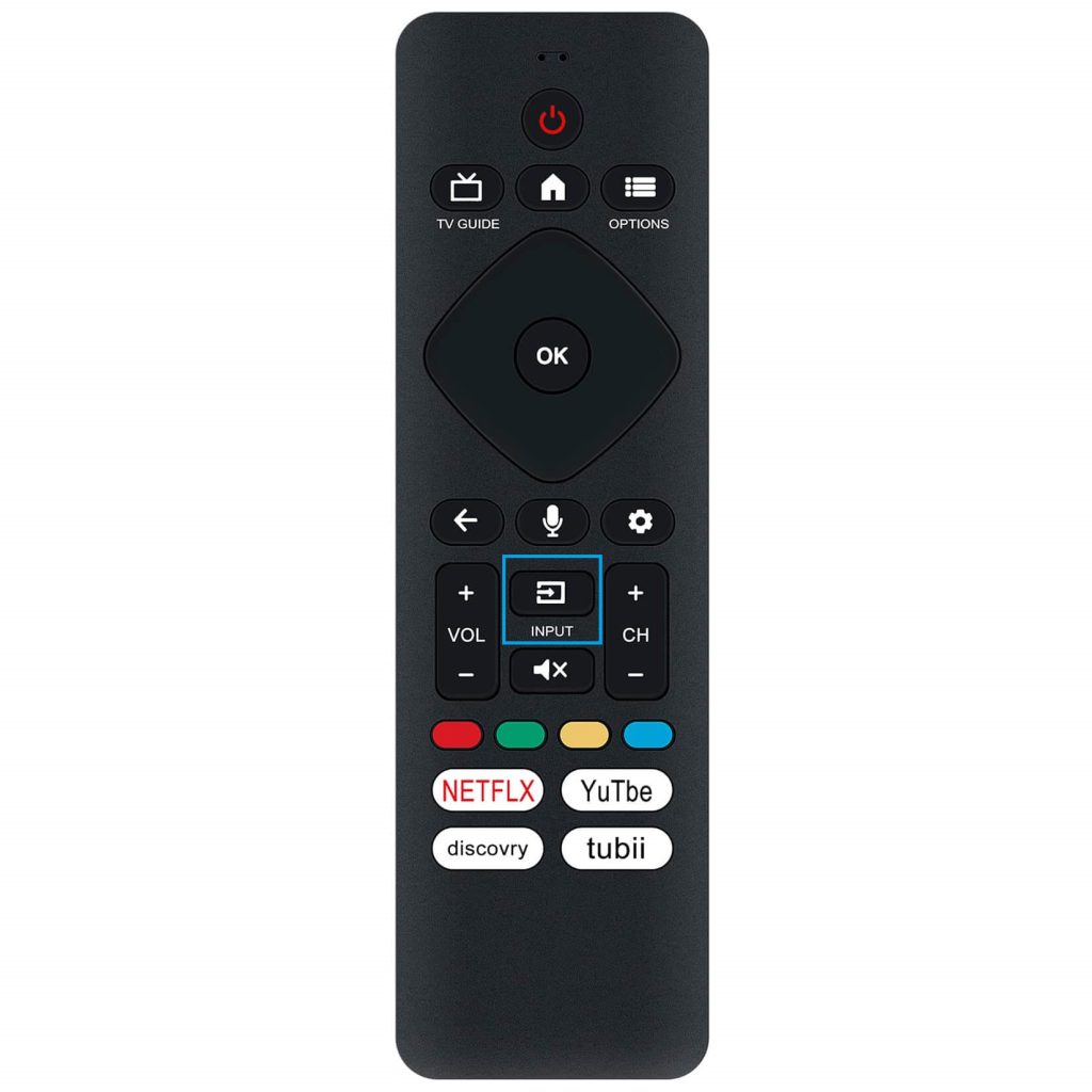 Press Input on the remote - How to Change Input on Philips TV
