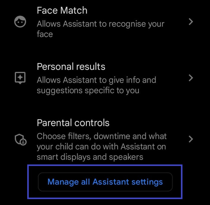 Google Home Manage all Assistant settings