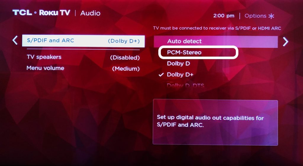 How to Connect Soundbar to TCL TV - select PCM Stero