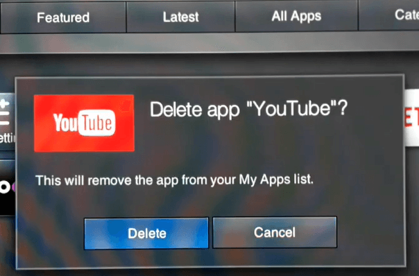 Choose Delete option and remove the TV app on Vizio Smart TV