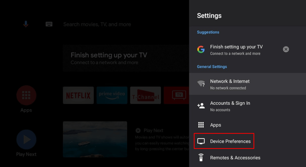 Select Device Preferences on Philips Android TV