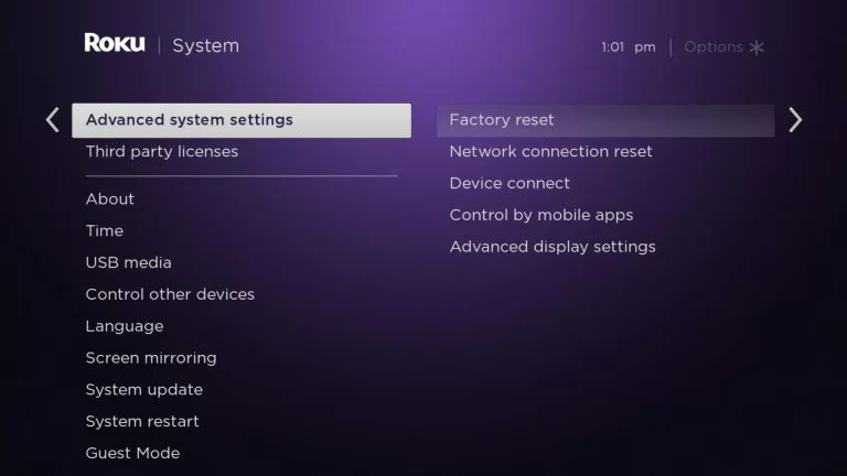 Select the Reset option on Advanced system settings