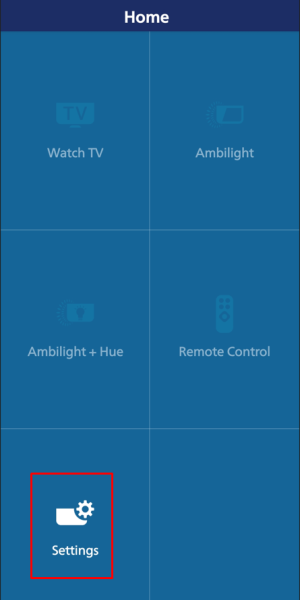 Tap Settings on the Philips Smart TV app