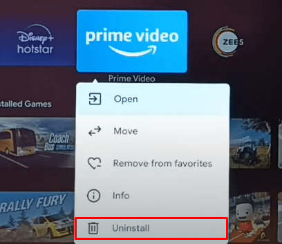 Choose Uninstall option on the app