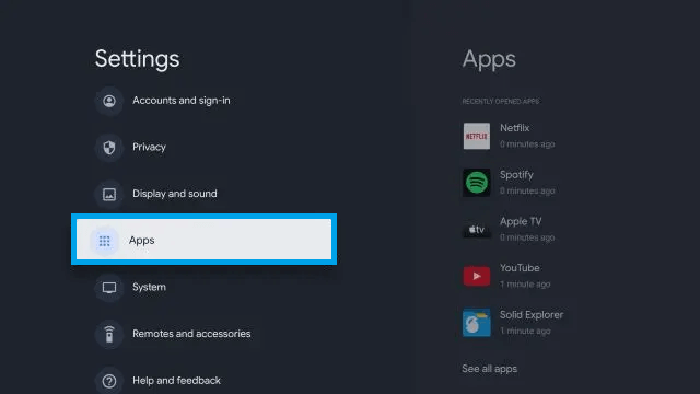 Select Apps option - How to Update Apps on Philips TV