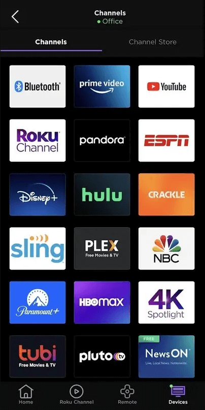 Select Channels on The Roku App