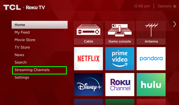 Choose the Streaming Channels option on TCL Roku TV