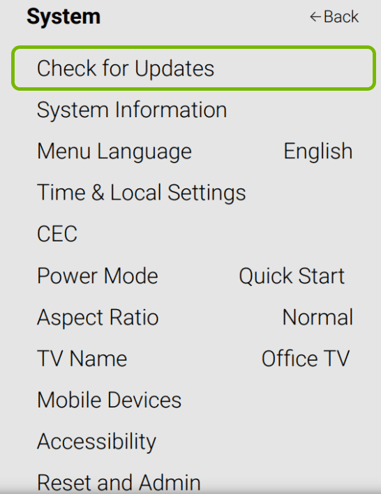 Click Check for Updates and update your Vizio TV