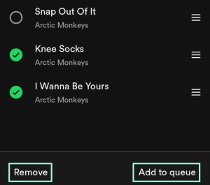 Choose Add to Queue to Add Song or Remove to Remove Song from Queue