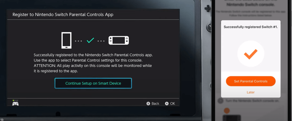smart device and Nintendo Switch console paired