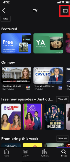 Tap on Screencast icon to Watch Xfinity Stream on Vizio TV