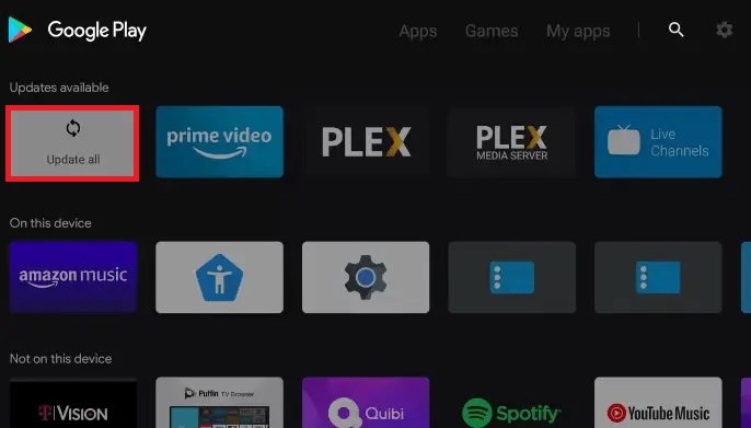 Click Update All to Update All Apps on Sharp TV