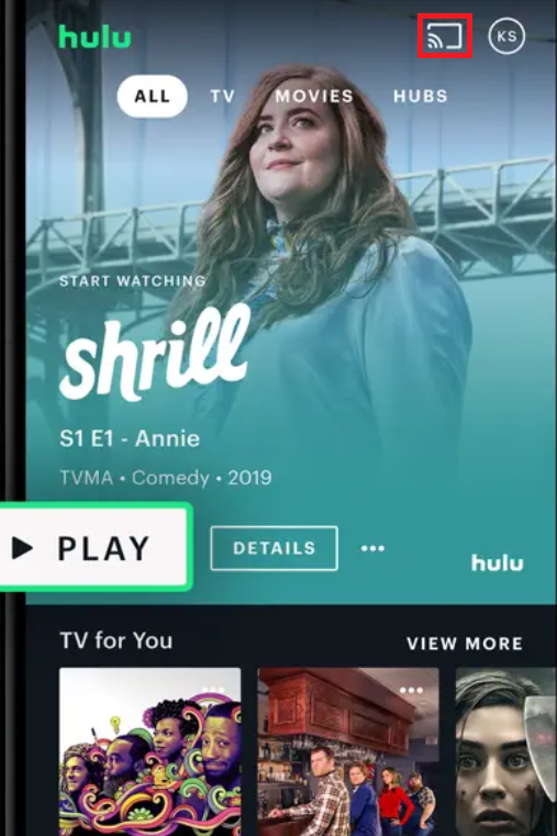 Click the Cast icon to stream Hulu on Samsung TV