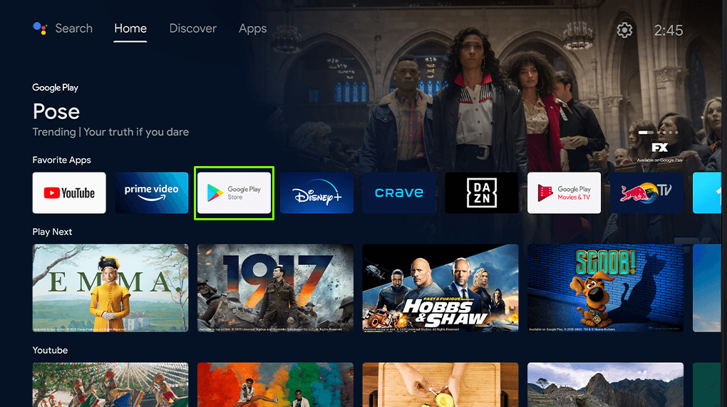 Select search on Android Tv to search for Crunchyroll