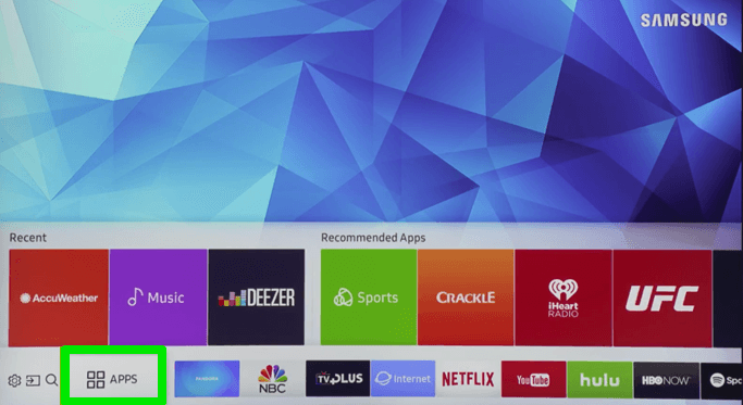 Click Apps to install IPTV Smarters Pro on Samsung TV