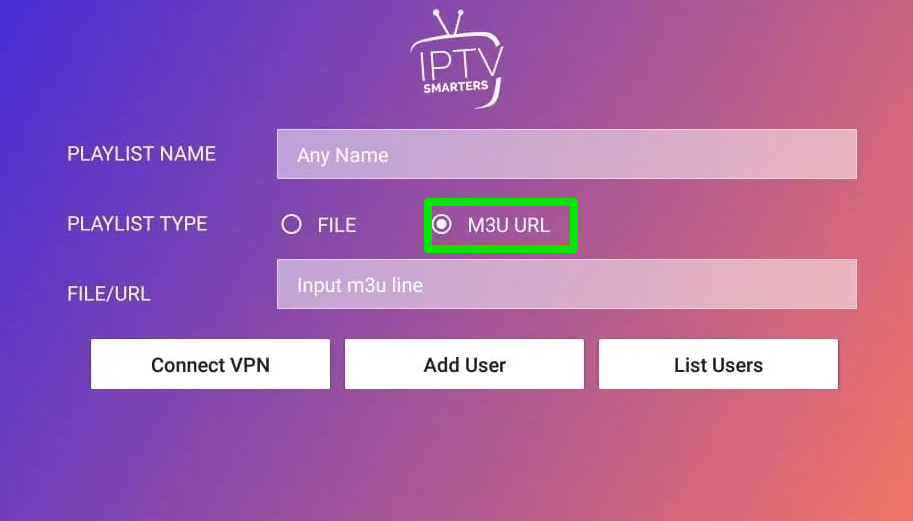Select M3U URL on IPTV Smarters Pro 