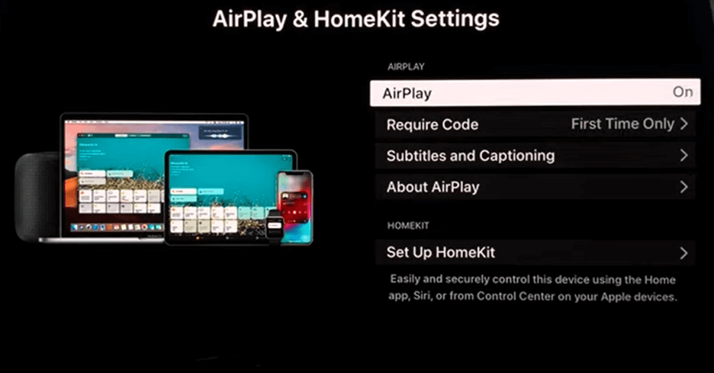 Turn ON Airplay in Airplay & Homekit Settings