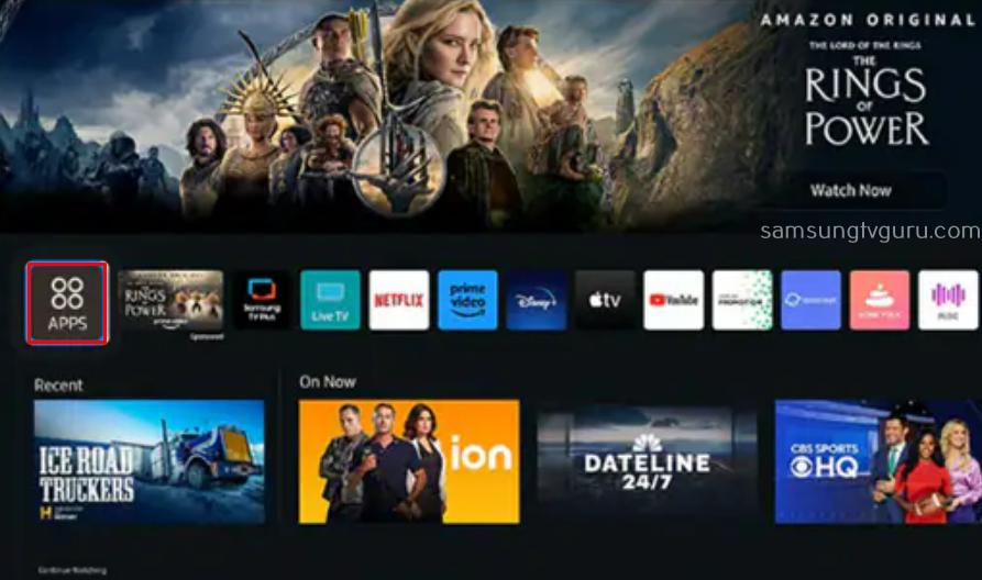 Launch the Apps tile on Samsung TV