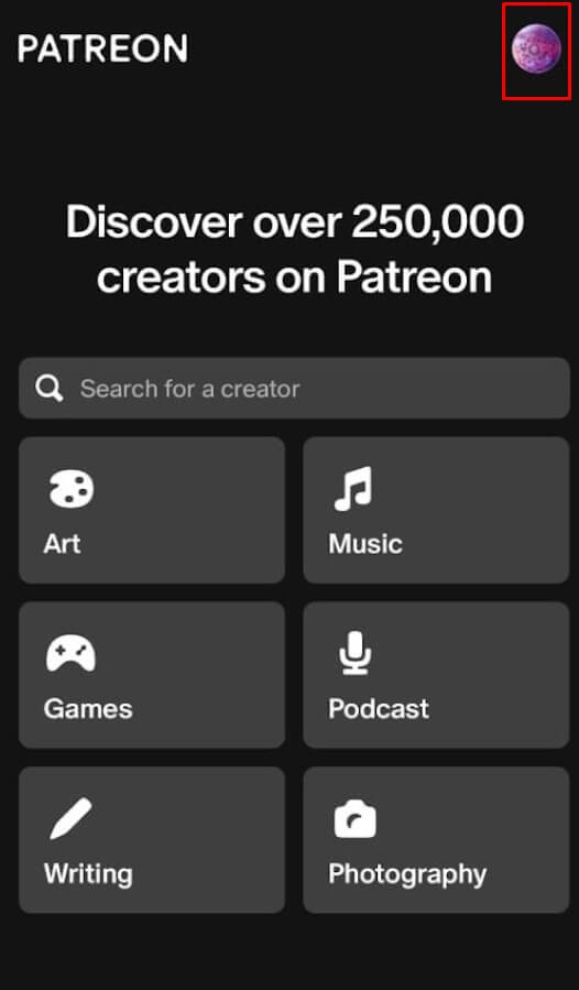Select the Profile Icon - Patreon Dark Mode