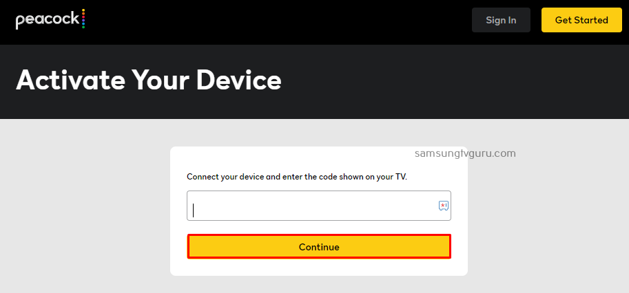 Enter the Activation Code to activate Peacock on your Samsung TV