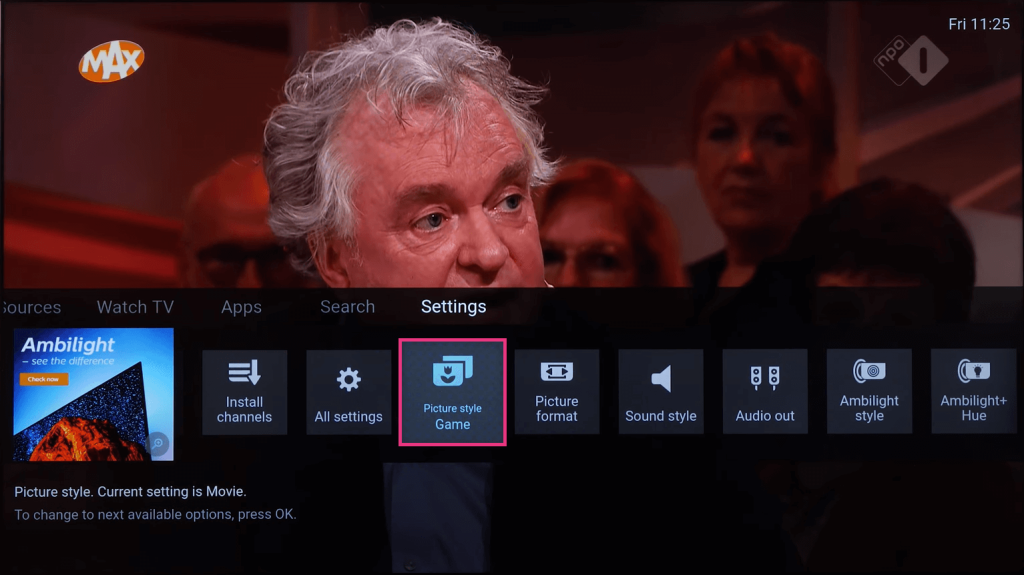 Click on Picture style - Philips TV Game Mode