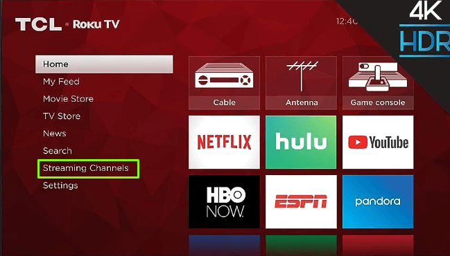 Prime Video TCL TV - Select the Streaming Channels option 