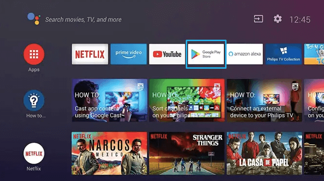 Launch the Google Play Store to install Prime Video on Philips TV