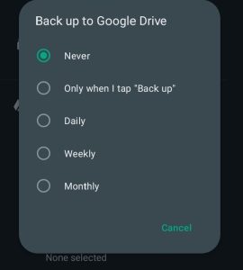 Select Any Options to Backup