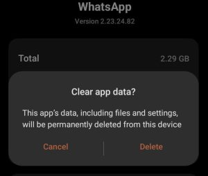 Click Delete to Reset Your WhatsApp
