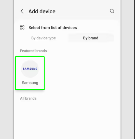 Select Samsung to add it on the app