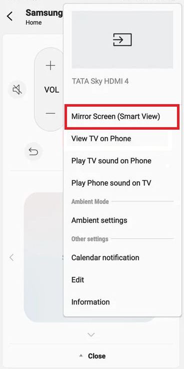Select Mirror Screen(Smart View).
