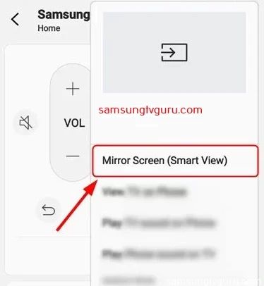 Select the Mirror screen option to cast ITVX on samsung TV