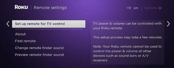 Set up the remote for TV control and select Find remote option