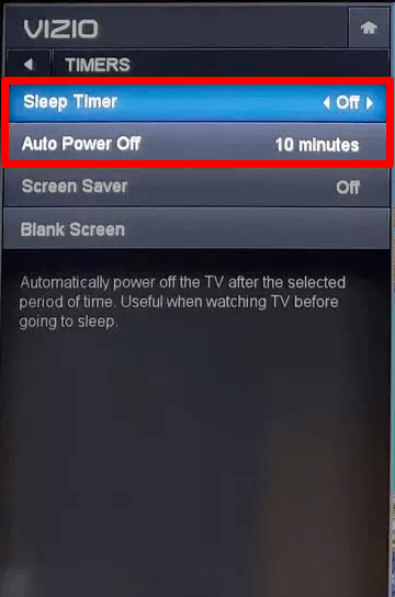 Select the Sleep Timer option on Vizio Smart TV