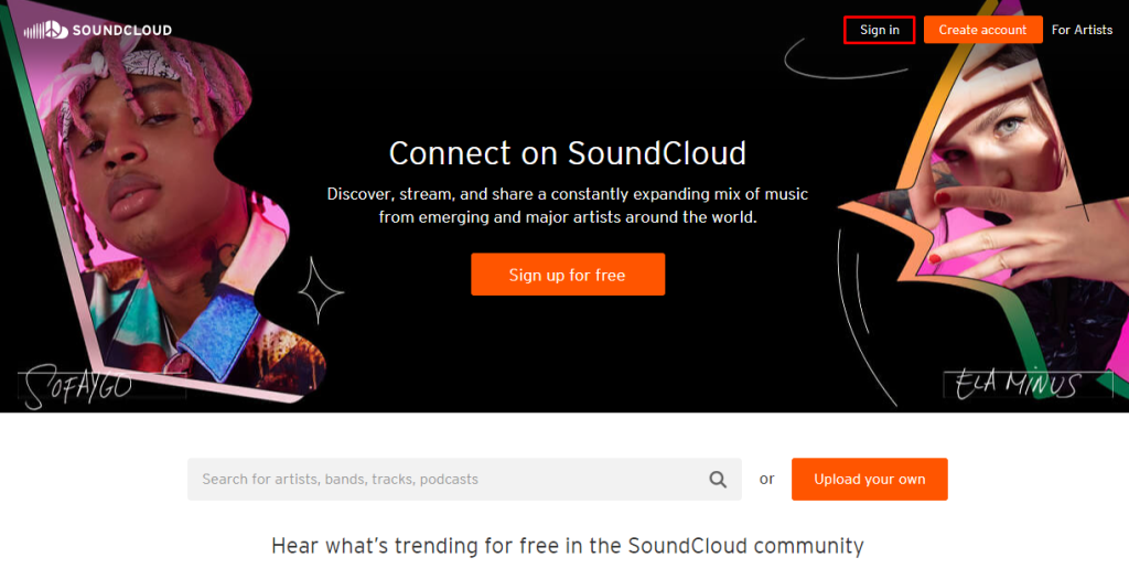 Hit the Sign in button to enter into your SoundCloud account 