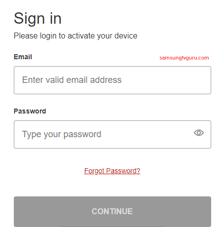 Enter the login details and activate TSN on Samsung TV