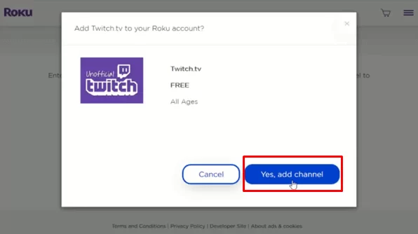 Click on Yes ,add channel to get Twitch on Philips Roku TV